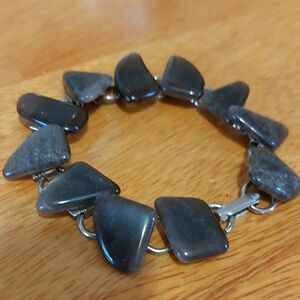 Vintage Brown Agate Stone 7.5" Bracelet Boho Semi-precious